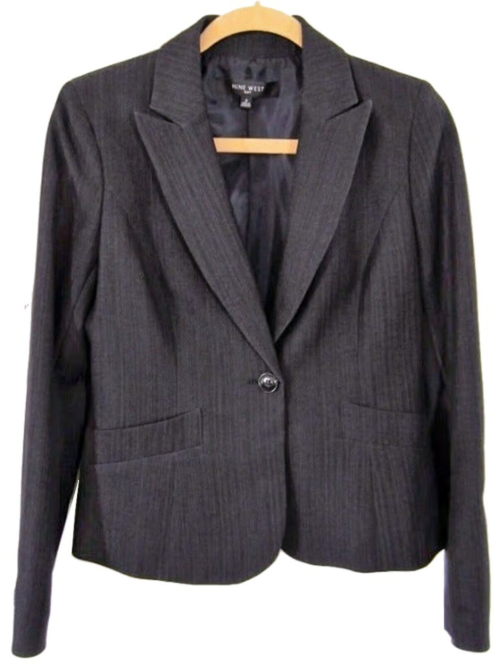 Nine West Women's Suit Jacket Size 2 Stretch Lined One button Gray Black Stripe